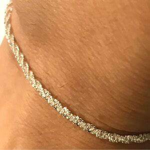 Elegantly Sparkly Rope Chain 7”+2” Long & 2MM Wide Silver Toned Bracelet